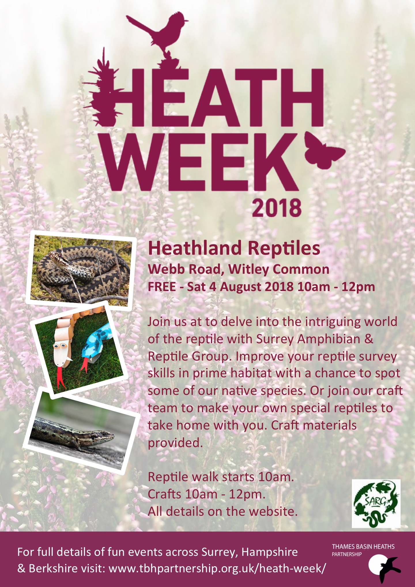 Heath Week poster for Reptiles at Witley