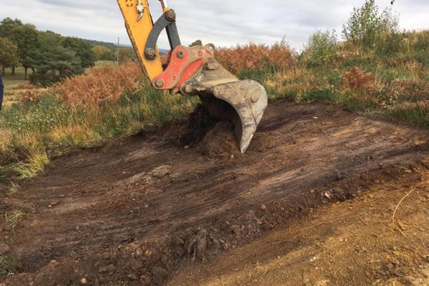 JCB carrying out heathland restoration work at Tweseldown Racecourse