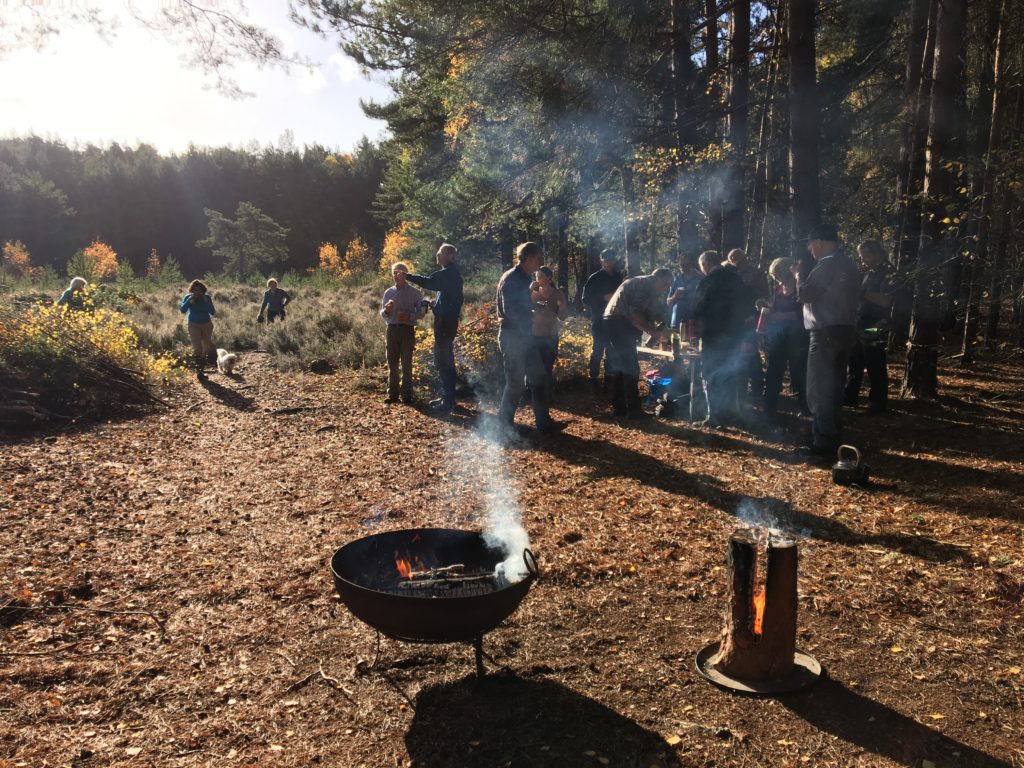 Volunteers enjoying a well-earned tea break at Horsell Common