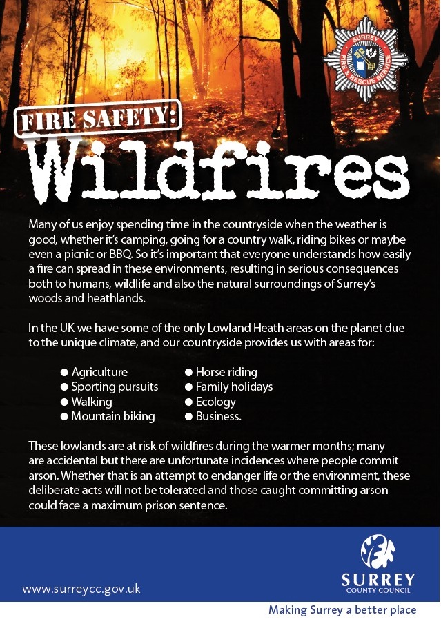 A leaflet from Surrey Fire Service with advice about wildfires.