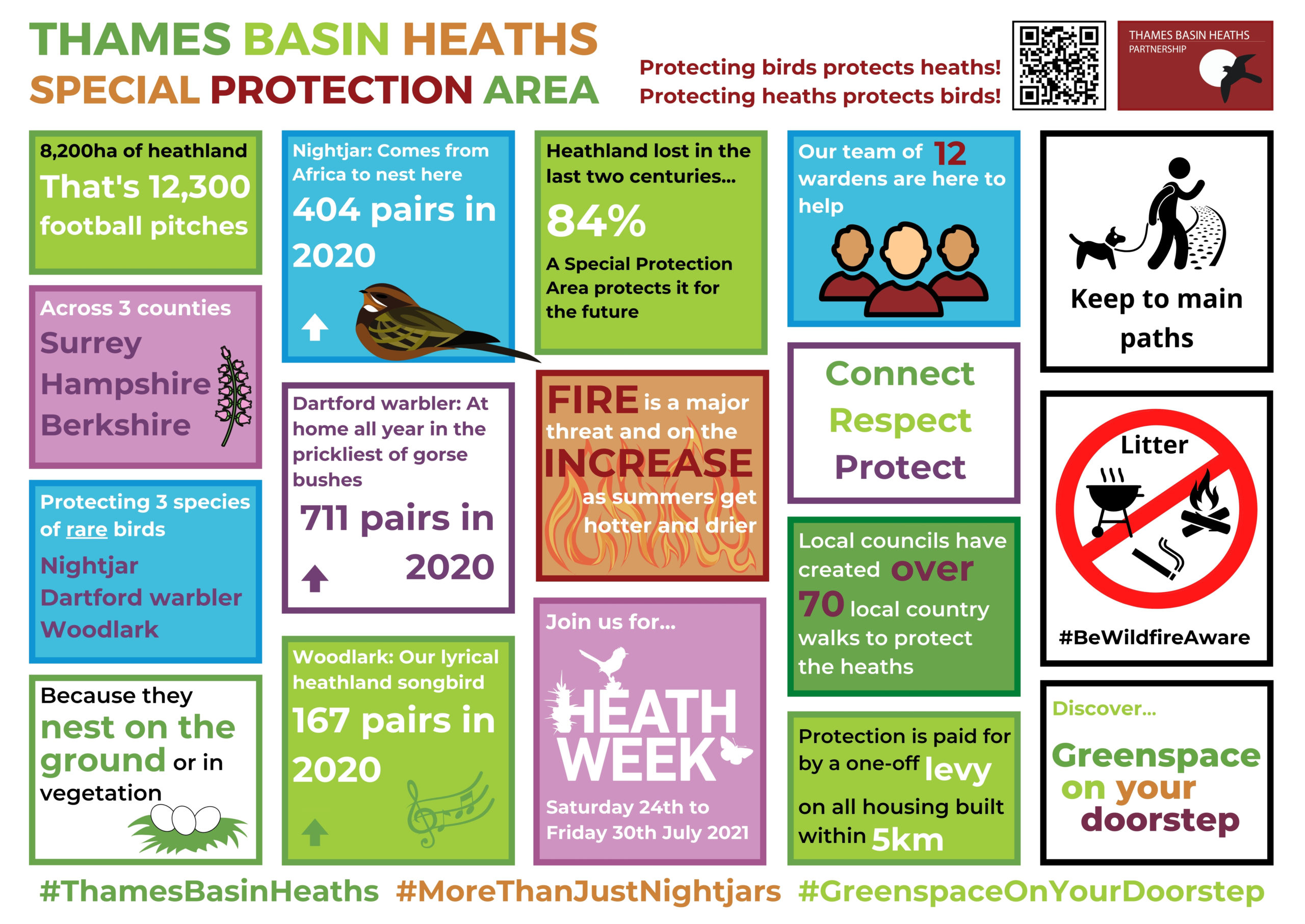 Thames Basin Heaths Special Protection Area facts and figures. 8,200ha of heathland, that's 12,300 football pitches!