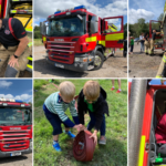 Montage of photographs of people having fun with the fire fighting equipment