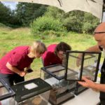 Photograph of Warden Val and Project Manager Ruth having a good look at the reptiles