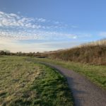 Photo of a surfaced path meandering through a meadow.