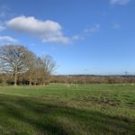 Photo of a view across meadows and to surrounding wooded countryside