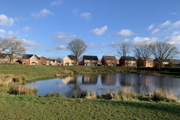 Photo of a large pond with housing around the perimeter