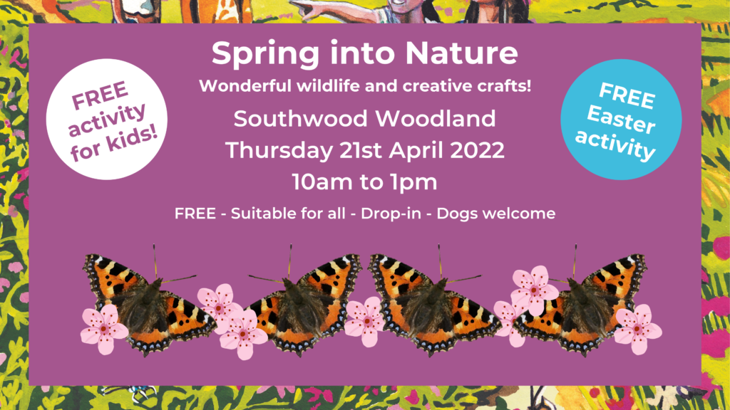 Spring into Nature banner with butterflies and blossom