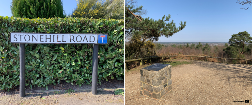 Photos of Stonehill Road sign and the view from High Curley Hill