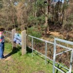 Photo of a person reading about site history on a noticeboard.