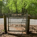 Photo of metal gates either sade of a road crossing