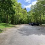 Photo of a large tarmac car park, on the edge of the woodland.