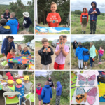 Photo montage of children enjoying badge making, painting and butterfly walks with Mike and Michael :-)