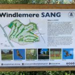 Photo of the information board that says "Windlemere SANG" and explains that SANG means Suitable Alternative Natural Greenspace. Designed to reduce recreational pressure on nearby heathland.