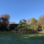 An autumnal photograph taken looking towards the statue of the Duke of Wellington that stands on a small knoll at Claycart Road.