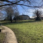 Wintery view across the park to the mansion at Homewood Park.