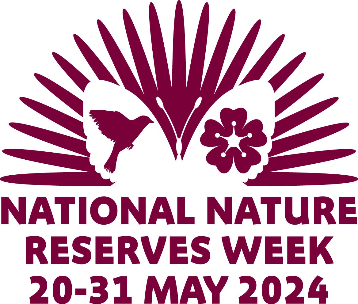 A purple logo on white background featuring lettering stating National Nature Reserves Week 20-31 May 2024