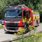 Photo of a fire engine pulling in to Wildmoor Heath car park.